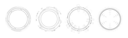 Set of HUD circle infographic elements. Sci-fi round head-up display for futuristic user interface HUD, UI, GUI. Tech and science theme. Vector illustration.のイラスト素材