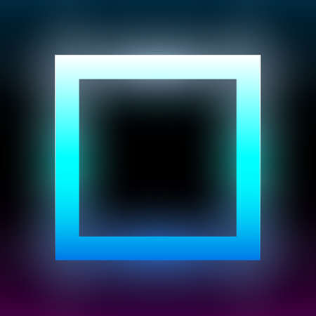Abstract blue glowing square. Geometric rectangular shape with vibrant gradient. Design element for poster, banner, flyer, card, etc. Dark background. Vector illustration.のイラスト素材