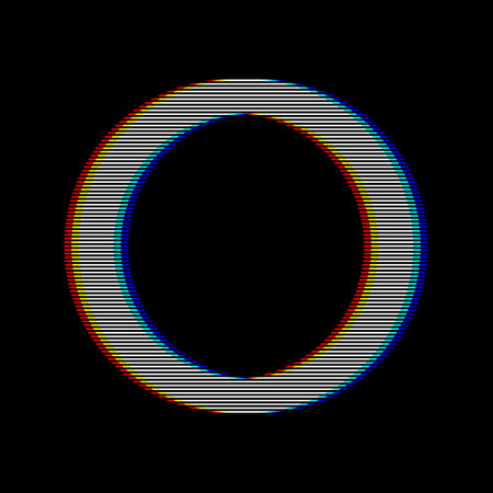 VHS glitch circle in retro style. Geometry shape with distortion effect. Good for design promo electronic music events, games, banners, web, etc. Vector illustrationのイラスト素材