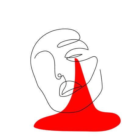 Continuous line abstract face. Contemporary minimalist portrait..The concept of mental anguish, pain, and depression. Hand drawn line art of man isolated on white background. Vectorのイラスト素材