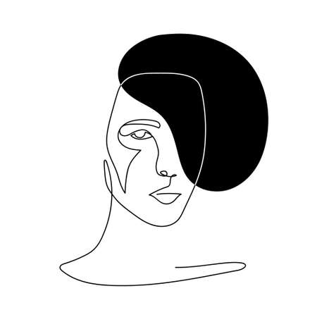 Continuous line abstract face. Contemporary minimalist portrait. Hand drawn line art with liquid colored shape element. Beauty fashion minimalist concept. Vectorのイラスト素材