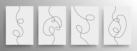 Set of minimalist black continuous line artistic design for cover and poster or wall decoration, vector. Flow lines abstract art.のイラスト素材
