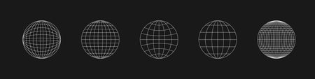 Cyber retrofuturistic planet shapes. Trendy cyberpunk elements. Set of circle geometry for poster,...