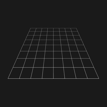 Retrofuturistic perspective grid. Retro cyber design element. Grid in cyberpunk 80s style. Rectangular cyber geometry for poster, cover, merch in retrowave style. Vectorのイラスト素材