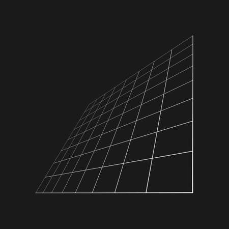 Retrofuturistic perspective grid at an angle. Cyber design element. Grid in cyberpunk 80s style. Cyber geometry for poster, cover, merch in retrowave style. Vectorのイラスト素材