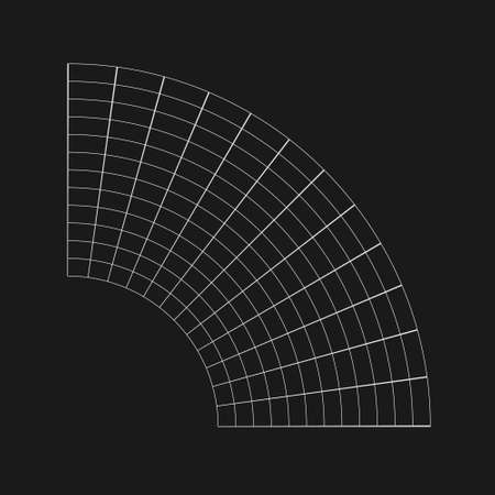 Retrofuturistic bent semicircular grid. Cyber design element. Grid in cyberpunk 80s style. Cyber geometry for poster, cover, flyer, merch in retrowave style. Vectorのイラスト素材