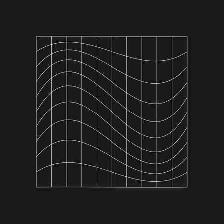 Retrofuturistic cyberpunk distorted grid. Cyber design element. Distorted grid in 80s style. Cyber geometry for poster, cover, flyer, merch in retrowave style. Vectorのイラスト素材