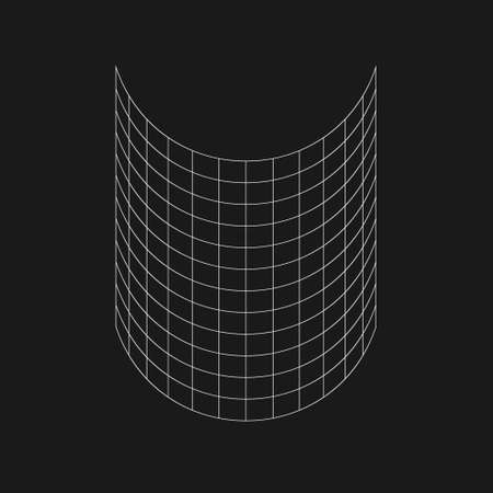 Retro Futuristic half cylinder grid. Cyber design element. Grid in cyberpunk 80s style. Cyber geometry for poster, cover, flyer, merch in retrowave style. Vectorのイラスト素材