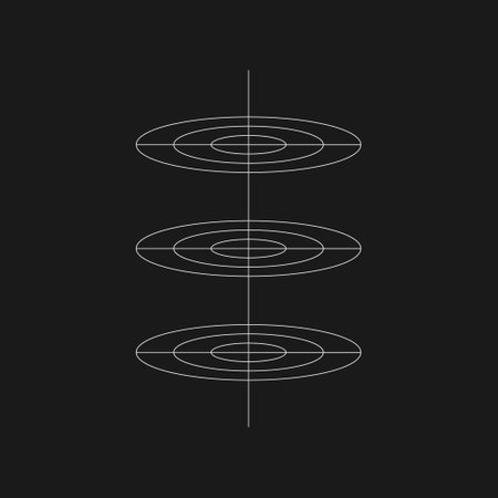 Retro futuristic perspective circle planes. Cyber retro design element. 3 levels of flatness in...