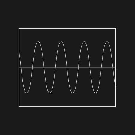 Retrofuturistic sinusoid signal in the rectangle frame. Cyber retro design element. Sinusoid in cyberpunk 80s style. Design for poster, cover, merch in retrowave style. Vectorのイラスト素材