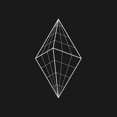 Retrofuturistic rombic bipyramid. Cyber retro design element. Volumetric grid pyramid in cyberpunk 80s style. Perspective geometry for poster, cover, merch in retrowave style. Vectorのイラスト素材