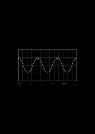 Sinusoid t-shirt and apparel design with a diagram with the sinusoid signal on grid background and title SIGNAL. The 1980s cyber aesthetics. Black and white print. Vectorのイラスト素材