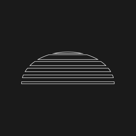 Retrowave linear sun 1980s style. Synthwave black and white outline sun, sunrise or sunset with stripes. Design element for retrowave style projects.Vectorのイラスト素材