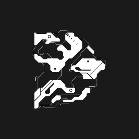 Cyberpunk arrow. Futuristic interface cyber element. Cyberpunk pointer, direction. Tech style arrow for design of game, poster, banner, etc. Tech aesthetics. Vectorのイラスト素材