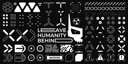 Cyberpunk Vector Elements, Dystopian HUD GUI, Streetwearのイラスト素材