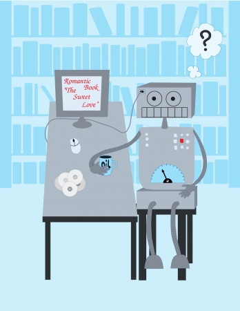 Robot reads a bookのイラスト素材