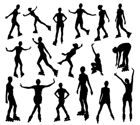 Silhouettes of roller girlのイラスト素材