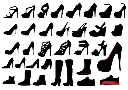 Set of woman shoe silhouettesのイラスト素材