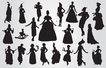 Vintage women silhouettesのイラスト素材