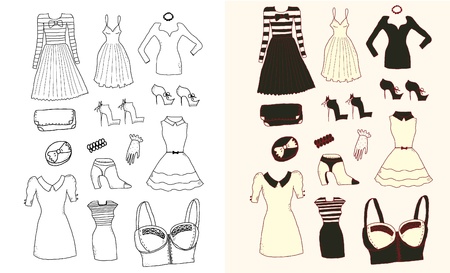 Women fashion clothes and accessoriesのイラスト素材