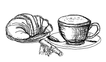 Coffee and croissantのイラスト素材