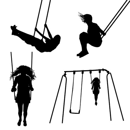 Girl on a swing silhouettesのイラスト素材