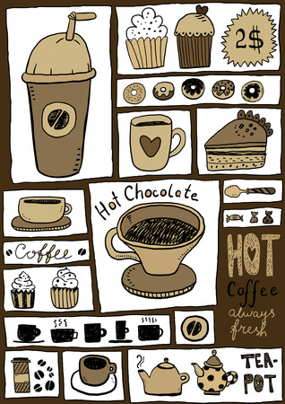 Coffee and tea sketchesのイラスト素材