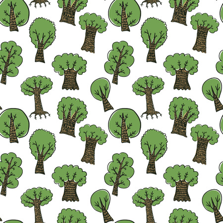 Hand drawn trees seamless backgroundのイラスト素材
