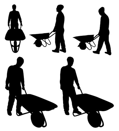 People with wheelbarrow silhouettesのイラスト素材