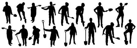 People with shovel silhouettesのイラスト素材