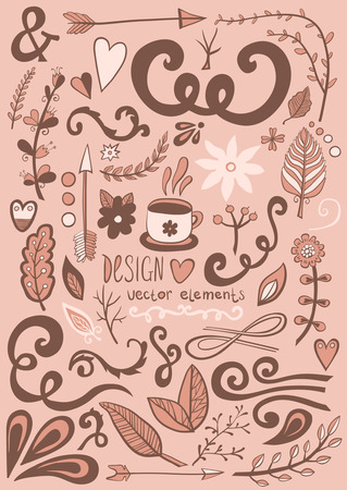 Hand drawn vintage floral design elementsのイラスト素材