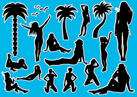 Set of beach silhouettesのイラスト素材
