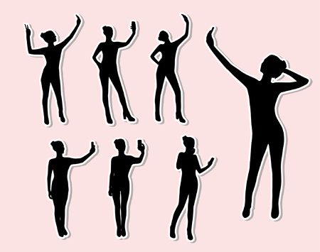 Girl taking selfie silhouettesのイラスト素材