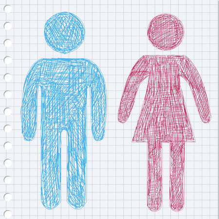 Restroom signs, man and woman. Vector illustration.のイラスト素材