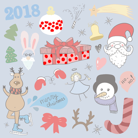 New Year and Christmas Doodled symbolsのイラスト素材