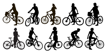 Set of Bicyclists Silhouettesのイラスト素材