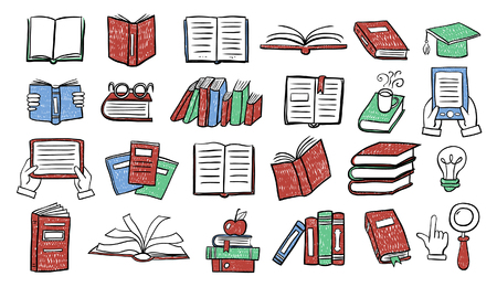 Set of book doodlesのイラスト素材