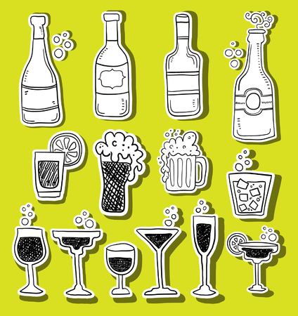 Alcohol Doodle Stickers Setのイラスト素材