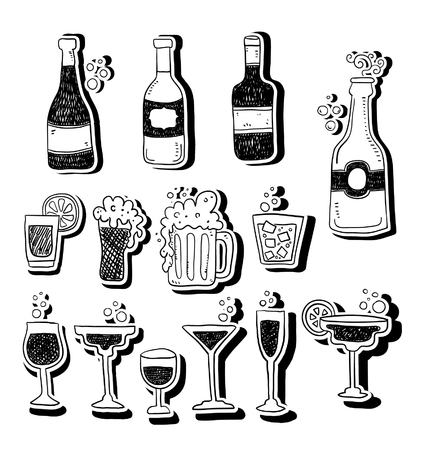 Alcohol Doodle Stickers Setのイラスト素材