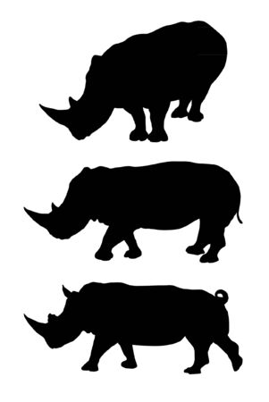 Set of rhino silhouettesのイラスト素材