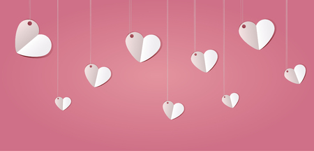Hanging hearts on pink backgroundのイラスト素材