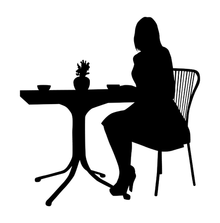 Sitting woman silhouette illustration on white background.のイラスト素材
