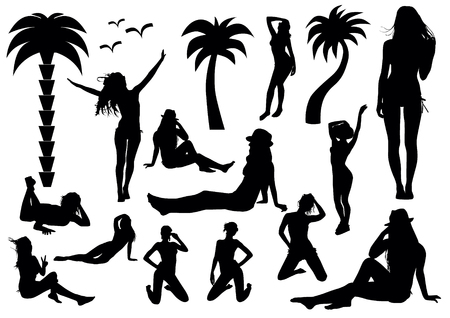 Beach vacation people set on white backgroundのイラスト素材