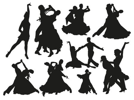 Black dancing pair isolated people silhouette setのイラスト素材