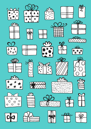 Hand drawn gift boxes set vector setのイラスト素材