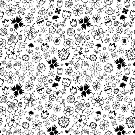 Vintage decorative flowers seamless. Hand drawn design elementsのイラスト素材