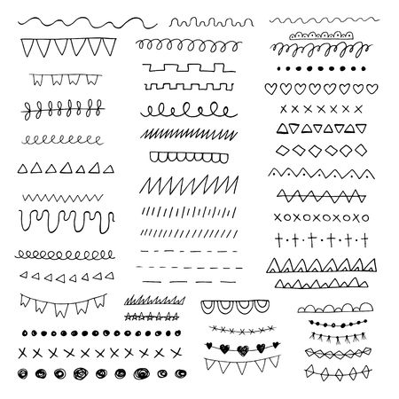 Set of colorful ornaments on white. Hand drawn ornate elements with abstract patterns on isolation background. Doodles for design and businessのイラスト素材