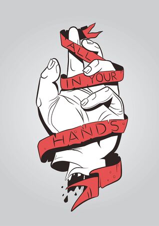 Old tattoo school. Hand holds a ribbonのイラスト素材