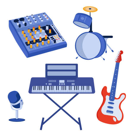 Musical instruments set. Vector silhouette illustration. Colorful flat objects.のイラスト素材