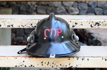 Fire hats on stairの写真素材